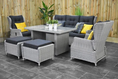Valencia verstellbares Dining Lounge Set, 3er mit Esstisch und 2 Hocker, hell... - Bild 1 von 4
