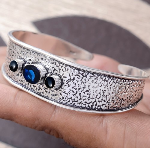 VALENTINO Bracciale con pietre preziose onice nera taglio tanzanite braccialetto in argento sterling 925 MN34