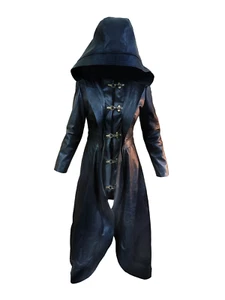 Nasrani Damen Stil langer Mantel Echtleder Mode Designer Vintage schwarzer Mantel - Bild 1 von 8