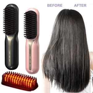 Wireless Hair Straight Comb, Portable Cordless Hair Straightener Brush Hot Comb - Picture 1 of 20
