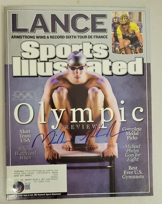 Michael Phelps Firmado Sports Illustrated 8/2/04 Beckett Auto Olimpiadas Natación  Foto 1 de 4