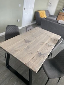 Dining Table Grey Solid Wood Steel Legs 150cm Handmade Kitchen Table Rustic - Picture 1 of 9