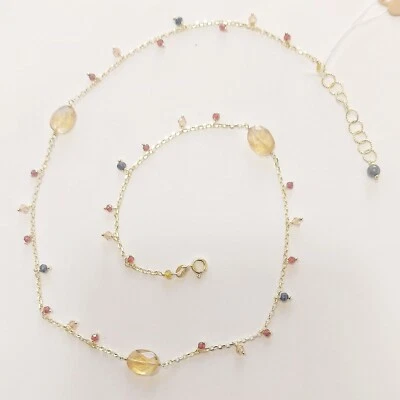 Collana girocollo donna argento 925 oro gemme pietre dure quarzo giallo naturale - Immagine 1 di 4