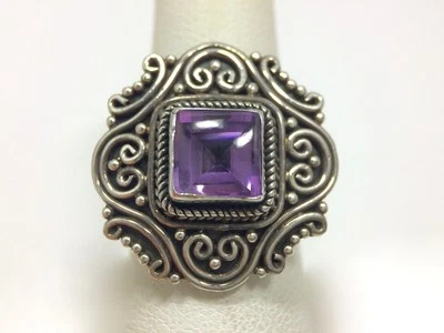 Anillo Grande Suarti Amatista Bali Indonesia Diseño Tailandés Talla 7 Plata de Ley Foto 1 de 4