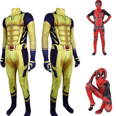 Halloween Costume Cosplay Fancy Dress Adults Kids Deadpool 3 Wolverine Jumpsuit