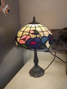 Vintage Pink Purple Tiffany Style Stained Glass Table Desk Lamp 20 Inches tall - Picture 1 of 3