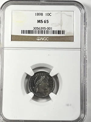 1898 Barber Dime : NGC MS65  Steel Blue Toning - Image 1 of 4
