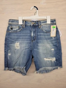 Kancan Damen Gr. S 28" Denim Jeansshorts Mid Rise Distressed roher Saum blau neu - Bild 1 von 7