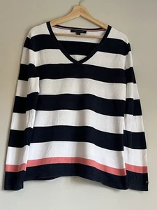 Tommy Hilfiger Women's Navy And White Stripe Cotton Jumper Size M (10) - Picture 1 of 6