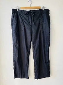 SUSSAN 14 Women’s 100% Linen Pants Black Cropped Straight Leg Drawstring Pockets - Bild 1 von 13