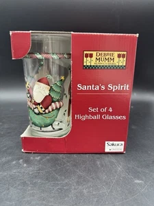 Debbie Mumm ~Santa's Spirit~ 4 Highball Glasses Christmas Holiday Sakura NEW - Picture 1 of 7