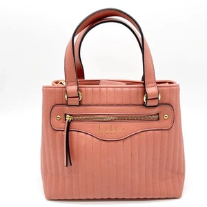 Nicole Miller Quilted Satchel Handbag Coral Pink Top Handle Crossbody Strap - Picture 1 of 12