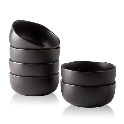 Juego de 6 cuencos grandes de cerámica negra mate de gres para cereales de 28 oz Foto 1 de 4