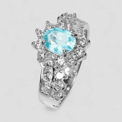 Luxurious Neon Blue Paraiba Tourmaline 1.06Ct 925 Sterling Silver Handmade Rings - Image 1 of 4
