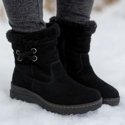 Baretraps 女式 7.5 Adalyn 靴子黑色麂皮绒冬季人造毛皮拉链短靴 — 第 1/4 张图片