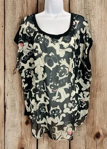 Felix The Cat schwarz weiß ärmellose Bluse Gr. 2X 18/20 2 Torrid halbtransparent Top - Bild 1 von 7