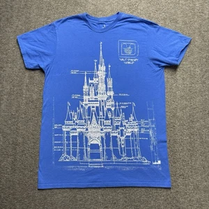 Disney Parks T-Shirt Women's Large Blue White Blueprints of Cinderella Castle - Picture 1 of 5