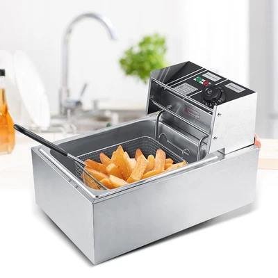 6L Electric Deep Fryer Stainless Steel Chip Fryer Single Fat Tank 2200W with Lid - Image 1 of 4