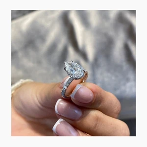 Women Diamond Pear Ring F VS1 IGI Certified 2.3 Ct Lab created 14k White Gold - Picture 1 of 14