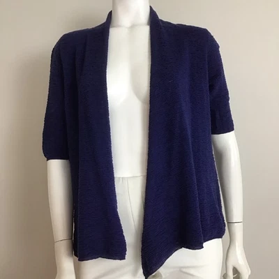 EILEEN FISHER Women's M Linen Cotton Open Front Sweater Cardigan Deep Blue - Image 1 of 4
