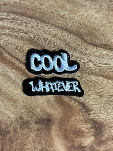 Cool Whatever Cute PATCH Iron On Vtg 80s 90s Applique 1.5” Pair Set Words - Picture 1 of 3