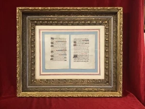 ILLUMINATED MANUSCRIPT 2 Leaf Framed Antique Gilt Frame c1450 Book Hours Rare - Picture 1 of 12