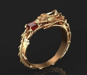 Dragon Ring, Serpent Ring, Mythology Ring, Men Women Ring, Garnet Unique Ring - Picture 1 of 3