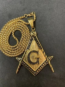 Masón Masónico Unisex Cuadrado Y Brújula Chapado en Oro Símbolo G Cadena Colgante - Imagen 1 de 1