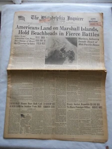 THE PHILADELPHIA INQUIRER FEBRUARY 2 1944 AMERICANS LAND ON MARSHALL ISLANDS - Picture 1 of 4