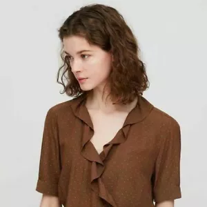 UNIQLO KURZARM BLUSE AUS VISKOSEKREPP (INES DE LA FRESSANGE), BRAUN, XL - Bild 1 von 5
