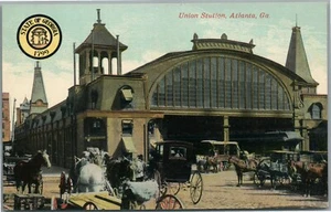 ATLANTA GA RAILROAD STATION RAILWAY DEPOT ANTIQUE POSTCARD w/PATRIOTIC SONG TEXT - Picture 1 of 2