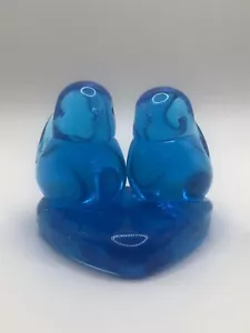 Vetro vintage 1991 firmato Leo Ward Bluebird of Happiness doppio cuore uccellino blu - Foto 1 di 8