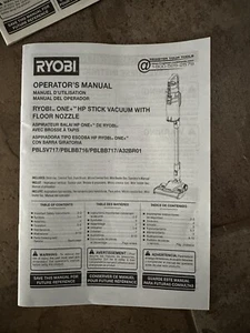 Ryobi operators manual 18 Volt One+ HP Stick Vacuum PBLSV717/PBLBB716 - Picture 1 of 1