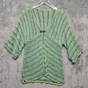 Coldwater Creek Cardigan Womens Medium Blue Green Brown Open Knit Cover Layer - Picture 1 of 13