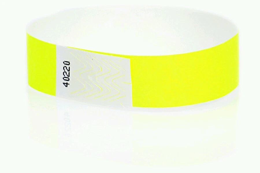100 3/4" NEON YELLOW TYVEK WRISTBANDS,PAPER WRISTBANDS, PAPER ARM BANDS