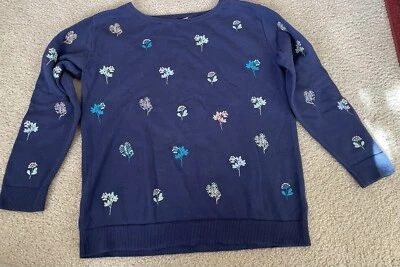 Coldwater Creek Blue Embroidered Floral Cotton Sweater Pullover Sz S - Image 1 of 3
