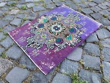 Vintage Small Rug, Doormats, Bohemian rug, Natural dyed rug, Wool | 1,5 x 1,9 ft