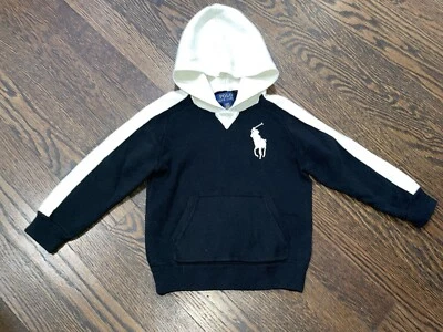 Suéter com capuz infantil masculino polo Ralph preto marfim pônei grande 24 meses estado perfeito - Imagem 1 de 4