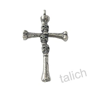 Solid 925 Sterling Silver Three Skulls Bone Cross Men's Pendant Gothic Unique - Picture 1 of 8