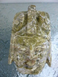 Vintage Hand Carved Mask Green Stone Marble Mexican Mayan Aztec Inca Folk Art - Picture 1 of 6