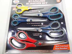 Lot of 6 Stainless Steel Scissors 5pc Sets Set Hobby Sewing Scissor Comfort Grip