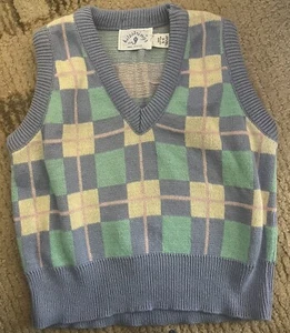 Vintage Kitestrings Kids Pastel Plaid Cotton Knit Sweater Vest Size 5/6 - Picture 1 of 6