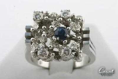 Ring Saphir Brillant Safir Diamant 585 14kt Weiß Gold Größe 57 Top! # - Bild 1 von 4