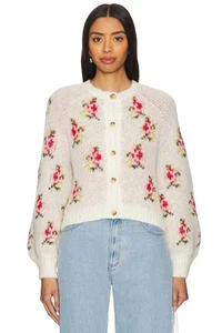 The Great Carousel Cardigan in White Heirloom Rose Small Alpaca Sweater Floral  - Picture 1 of 7