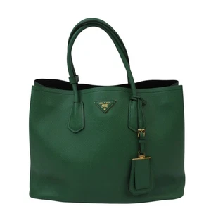 Prada Tote Bag Authentic 15" Green Leather Womenswear Classic - Preloved - Picture 1 of 24