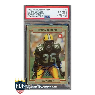 1990 Action Packed #10 LeRoy Butler PSA 6 Auto 9 hof signed rc rookie pop 2  - Image 1 of 2