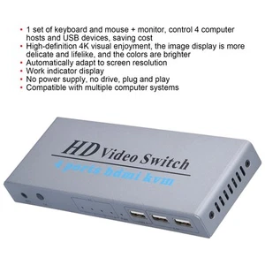 KVM Switch 4 Input 1 Output 4 Port High‑Definition Multimedia Interface Scree CB - Afbeelding 1 van 23