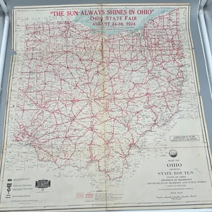 The Sun Always Shines in Ohio State Fair 1924 Antique Map 22" x 24"! - Picture 1 of 9
