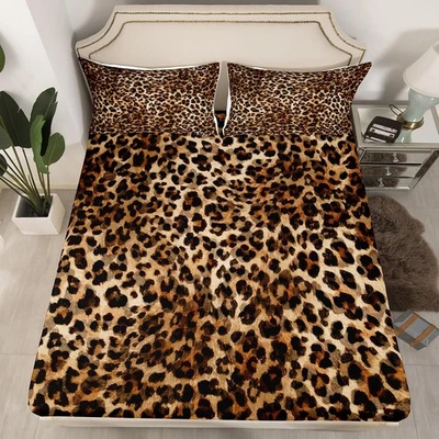 Juego de cama para niños marrón leopardo tamaño doble, juego de cama con estampado de guepardo safari fi... Foto 1 de 4