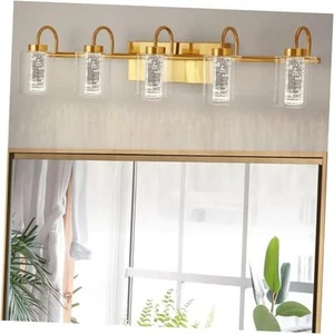 Brushed Gold Vanity Light Fixture With Crystal Bubble Glass, Dimmable 5 Light - Picture 1 of 7